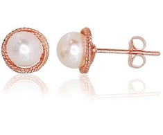 Auksiniai auskarai vinukai, Raudonas Auksas, Perlai - 0.9 g. - 6 mm.