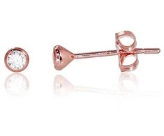 Auksiniai auskarai vinukai, Raudonas Auksas, Cirkonai - 3 mm. - 0.28 g.