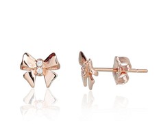 Auksiniai auskarai vinukai, Raudonas Auksas, Cirkonai - 6 mm. - 0.46 g.