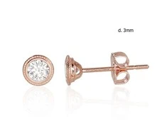 Auksiniai auskarai vinukai, Raudonas Auksas, Cirkonai - 0.4 g. - 4 mm.