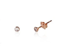Auksiniai auskarai vinukai, Raudonas Auksas, Cirkonai - 3 mm. - 0.28 g.