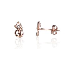 Auksiniai auskarai vinukai, Raudonas Auksas, Cirkonai - 7 mm. - 0.4 g.