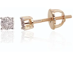 Auksiniai auskarai vinukai, užsukami, Geltonas Auksas, Briliantai - 3 mm. - 0.78 g. - Briliantai (0,048Ct)