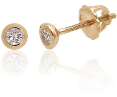 Auksiniai auskarai vinukai, užsukami, Geltonas Auksas, Briliantai - 1.18 g. - 4 mm. - Briliantai (0,142Ct)