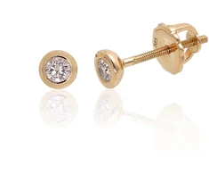 Auksiniai auskarai vinukai, užsukami, Geltonas Auksas, Briliantai - 1.18 g. - 4 mm. - Briliantai (0,142Ct)