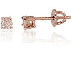 Auksiniai auskarai vinukai, užsukami, Raudonas Auksas, Briliantai - 3 mm. - 0.8 g. - Briliantai (0,054Ct)