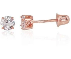 Auksiniai auskarai vinukai, užsukami, Raudonas Auksas, Cirkonai - 0.48 g. - 4 mm.