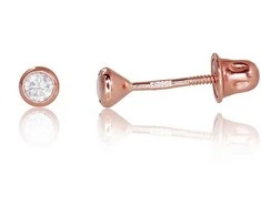 Auksiniai auskarai vinukai, užsukami, Raudonas Auksas, Cirkonai - 3 mm. - 0.28 g.