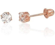 Auksiniai auskarai vinukai, užsukami, Raudonas Auksas, Cirkonai - 0.45 g. - 4 mm.