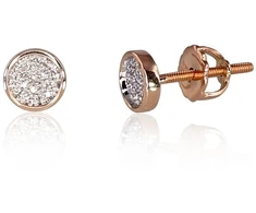 Auksiniai auskarai vinukai, užsukami, Raudonas Auksas, Briliantai - 1.52 g. - 6 mm. - Briliantai (0,072Ct)