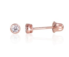 Auksiniai auskarai vinukai, užsukami, Raudonas Auksas, Cirkonai - 3 mm. - 0.32 g.
