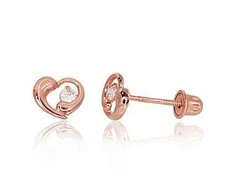 Auksiniai auskarai vinukai, užsukami, Raudonas Auksas, Cirkonai - 6 mm. - 0.4 g.