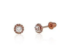 Auksiniai auskarai vinukai, užsukami, Raudonas Auksas, Cirkonai - 0.44 g. - 4 mm.