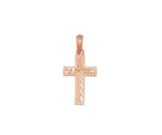 Auksinis pakabukas kryželis. Metalas: Raudonas Auksas. Praba: 585°. - 0.43 g. - 20 mm.