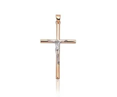 Auksinis pakabukas kryželis. Metalas: Raudonas/Baltas Auksas. Praba: 585°. - 1.09 g. - 32 mm.