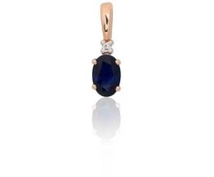 Auksinis pakabukas - 13 mm. - 0.46 g. - Briliantai (0,01Ct), Safyras (0,611Ct)