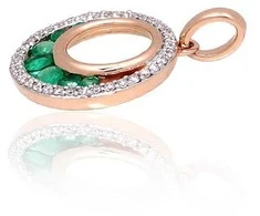 Auksinis pakabukas - 1.34 g. - 19 mm. - Briliantai (0,12Ct), Smaragdas (0,21Ct)