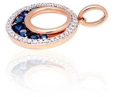 Auksinis pakabukas - 1.39 g. - 19 mm. - Briliantai (0,122Ct), Safyras (0,262Ct)