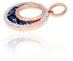 Auksinis pakabukas - 1.39 g. - 19 mm. - Briliantai (0,122Ct), Safyras (0,262Ct)