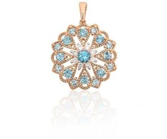 Auksinis pakabukas - 2.32 g. - 22 mm. - Briliantai (0,13Ct), Mėlynas topazas