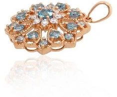 Auksinis pakabukas - 2.32 g. - 22 mm. - Briliantai (0,13Ct), Mėlynas topazas