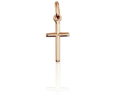 Auksinis pakabukas kryželis. Metalas: Raudonas Auksas. Praba: 585°. - 0.35 g. - 21 mm.