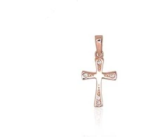 Auksinis pakabukas kryželis. Metalas: Raudonas Auksas. Praba: 585°. Akmuo: Cirkonai - 0.59 g. - 20 mm.