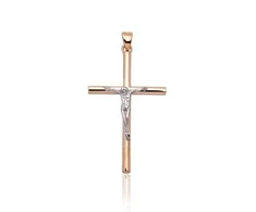 Auksinis pakabukas kryželis. Metalas: Raudonas/Baltas Auksas. Praba: 585°. - 1.11 g. - 32 mm.