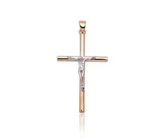 Auksinis pakabukas kryželis. Metalas: Raudonas/Baltas Auksas. Praba: 585°. - 1.11 g. - 32 mm.
