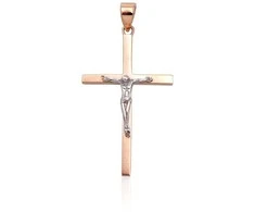 Auksinis pakabukas kryželis. Metalas: Raudonas/Baltas Auksas. Praba: 585°. - 1.24 g. - 33 mm.