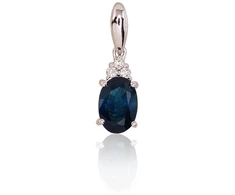 Auksinis pakabukas su brangakmeniais. . Praba: 585°. Akmuo: Briliantai , Safyras - 0.44 g. - 14 mm. - Briliantai (0,025Ct), Safyras (0,611Ct)
