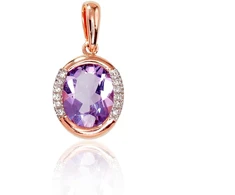 Auksinis pakabukas su brangakmeniais. . Praba: 585°. Akmuo: Briliantai , Ametistas - 1.83 g. - 19 mm. - Briliantai (0,03Ct), Ametistas