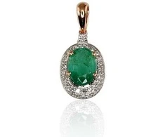 Auksinis pakabukas su brangakmeniais. . Praba: 585°. Akmuo: Briliantai , Smaragdas - 0.97 g. - 17 mm. - Briliantai (0,093Ct), Smaragdas (0,599Ct)