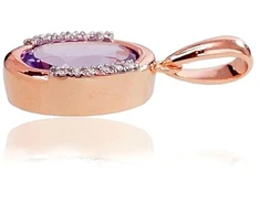 Auksinis pakabukas su brangakmeniais. . Praba: 585°. Akmuo: Briliantai , Ametistas - 1.83 g. - 19 mm. - Briliantai (0,03Ct), Ametistas