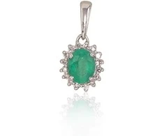 Auksinis pakabukas su brangakmeniais. . Praba: 585°. Akmuo: Briliantai , Smaragdas - 0.48 g. - 14 mm. - Briliantai (0,042Ct), Smaragdas (0,254Ct)