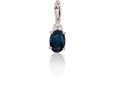 Auksinis pakabukas su brangakmeniais. . Praba: 585°. Akmuo: Briliantai , Safyras - 0.44 g. - 14 mm. - Briliantai (0,025Ct), Safyras (0,611Ct)