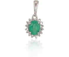 Auksinis pakabukas su brangakmeniais. . Praba: 585°. Akmuo: Briliantai , Smaragdas - 0.48 g. - 14 mm. - Briliantai (0,042Ct), Smaragdas (0,254Ct)