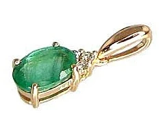 Auksinis pakabukas su brangakmeniais. . Praba: 585°. Akmuo: Briliantai , Smaragdas - 0.4 g. - 14 mm. - Briliantai (0,02Ct), Smaragdas (0,35Ct)