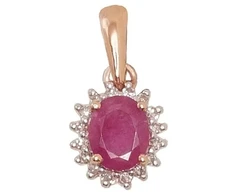 Auksinis pakabukas su brangakmeniais. Metalas: Raudonas Auksas. Praba: 585°. Akmuo: Briliantai , Rubinas - 14 mm. - 0.49 g. - Briliantai (0,04Ct), Rubinas (0,349Ct)