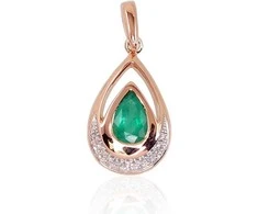 Auksinis pakabukas su brangakmeniais. Metalas: Raudonas Auksas. Praba: 585°. Akmuo: Briliantai , Smaragdas - 1.27 g. - 20 mm. - Briliantai (0,031Ct), Smaragdas (0,311Ct)