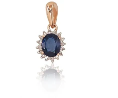 Auksinis pakabukas su brangakmeniais. Metalas: Raudonas Auksas. Praba: 585°. Akmuo: Briliantai , Safyras - 0.52 g. - 14 mm. - Briliantai (0,042Ct), Safyras (0,49Ct)