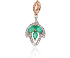 Auksinis pakabukas su brangakmeniais. Metalas: Raudonas Auksas. Praba: 585°. Akmuo: Briliantai , Smaragdas - 0.78 g. - 20 mm. - Briliantai (0,063Ct), Smaragdas (0,237Ct)