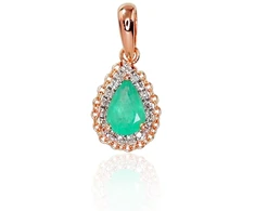 Auksinis pakabukas su brangakmeniais. Metalas: Raudonas Auksas. Praba: 585°. Akmuo: Briliantai , Smaragdas - 0.5 g. - 16 mm. - Briliantai (0,034Ct), Smaragdas (0,304Ct)