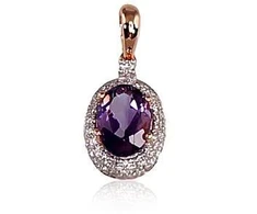 Auksinis pakabukas su brangakmeniais. Metalas: Raudonas Auksas. Praba: 585°. Akmuo: Briliantai , Ametistas - 0.95 g. - 17 mm. - Briliantai (0,092Ct), Ametistas