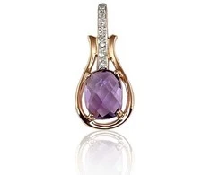 Auksinis pakabukas su brangakmeniais. Metalas: Raudonas Auksas. Praba: 585°. Akmuo: Briliantai , Ametistas - 1.08 g. - 18 mm. - Briliantai (0,087Ct), Ametistas