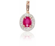 Auksinis pakabukas su brangakmeniais. Metalas: Raudonas Auksas. Praba: 585°. Akmuo: Briliantai , Rubinas - 15 mm. - 0.85 g. - Briliantai (0,042Ct), Rubinas (0,362Ct)