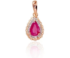 Auksinis pakabukas su brangakmeniais. Metalas: Raudonas Auksas. Praba: 585°. Akmuo: Briliantai , Rubinas - 0.56 g. - 16 mm. - Briliantai (0,034Ct), Rubinas (0,52Ct)