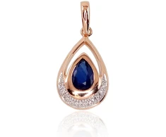 Auksinis pakabukas su brangakmeniais. Metalas: Raudonas Auksas. Praba: 585°. Akmuo: Briliantai , Safyras - 1.23 g. - 20 mm. - Briliantai (0,03Ct), Safyras (0,64Ct)