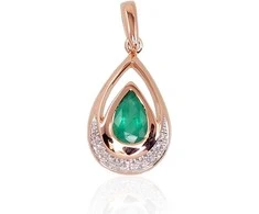 Auksinis pakabukas su brangakmeniais. Metalas: Raudonas Auksas. Praba: 585°. Akmuo: Briliantai , Smaragdas - 1.27 g. - 20 mm. - Briliantai (0,031Ct), Smaragdas (0,311Ct)
