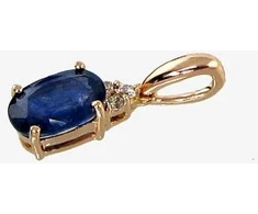 Auksinis pakabukas su brangakmeniais. Metalas: Raudonas Auksas. Praba: 585°. Akmuo: Briliantai , Safyras - 14 mm. - 0.42 g. - Briliantai (0,02Ct), Safyras (0,431Ct)